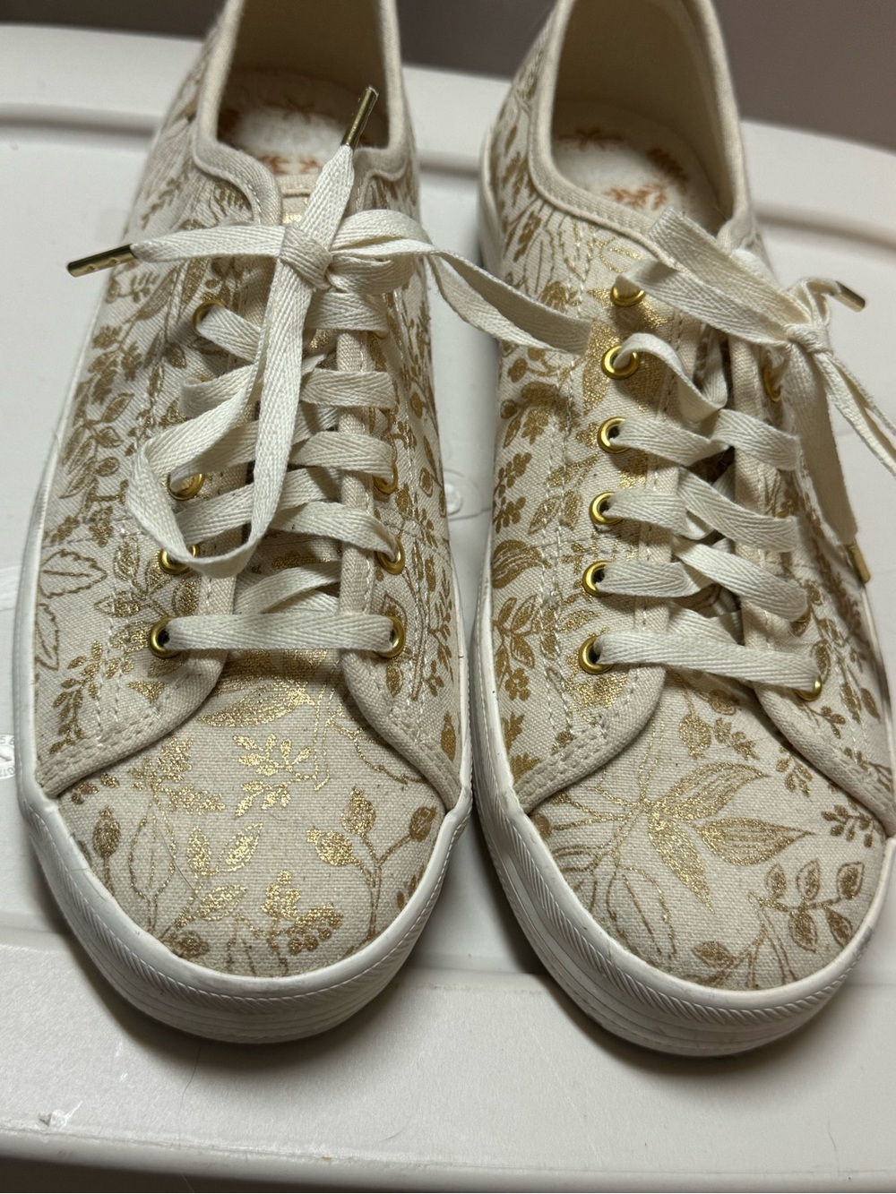 Keds x Rifle Paper Co Cream Sneakers with Gold Floral Print